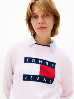 Intarsia Flag Badge Tipped Relaxed Jumper — Pink 2