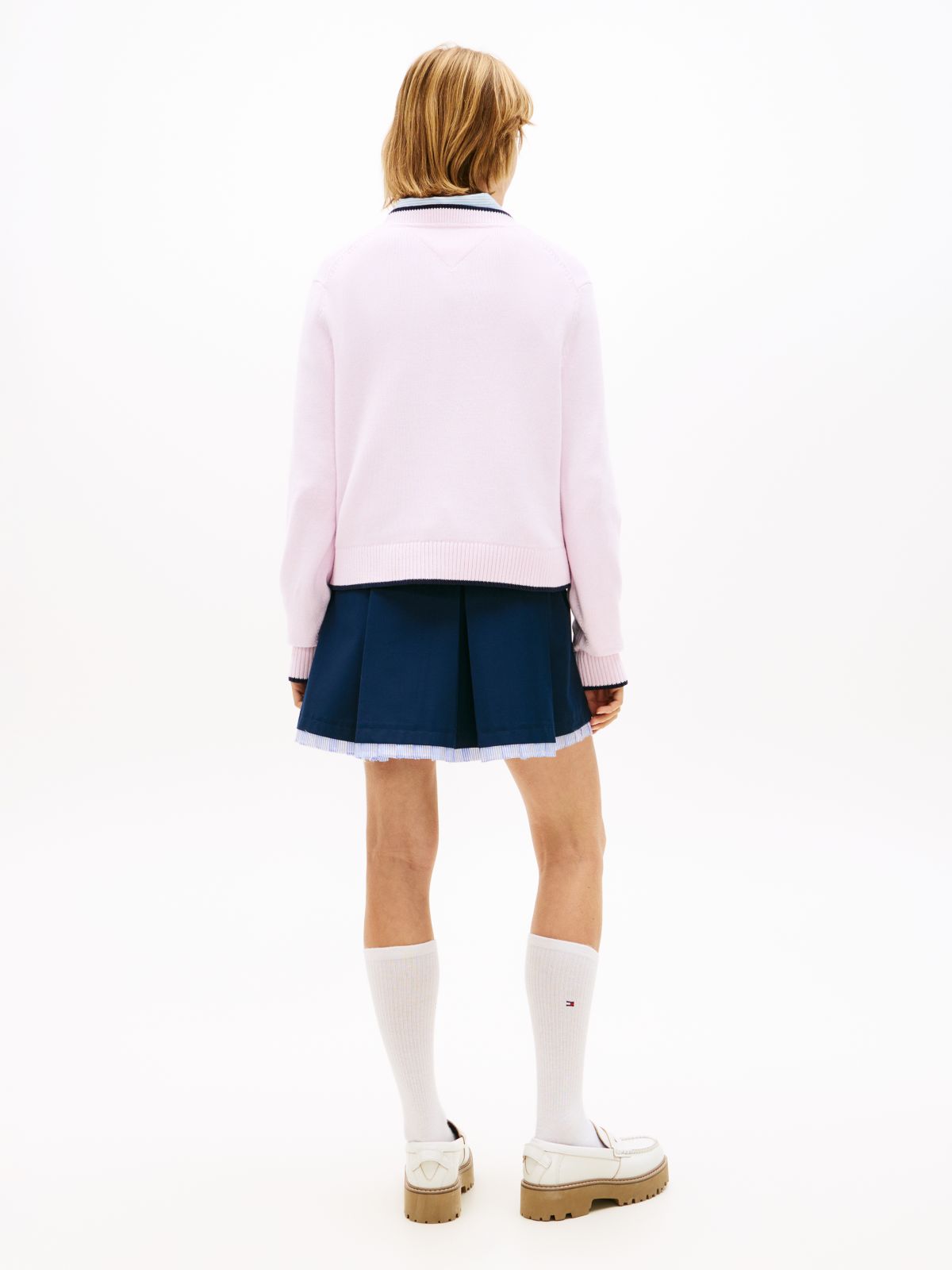 Intarsia Flag Badge Tipped Relaxed Jumper — Pink