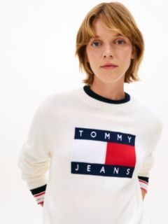 Intarsia Flag Badge Tipped Relaxed Jumper — White 2
