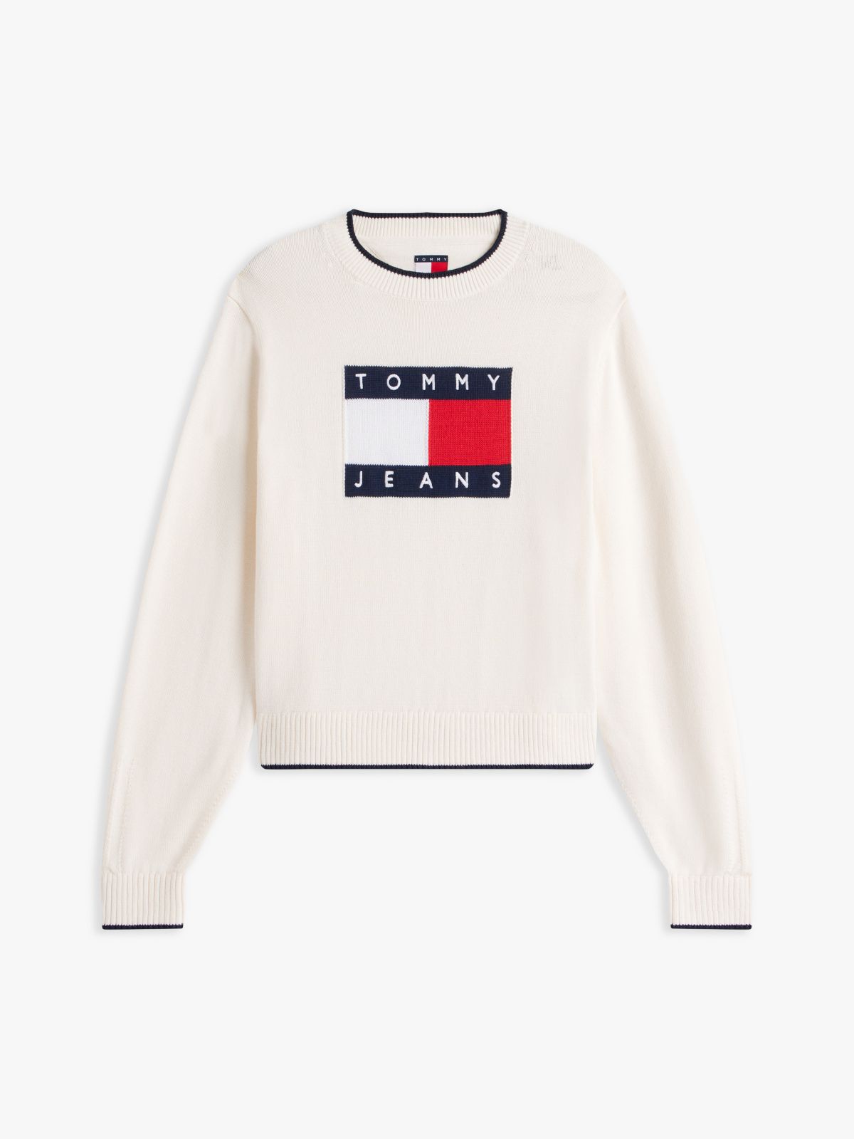 Intarsia Flag Badge Tipped Relaxed Jumper — White