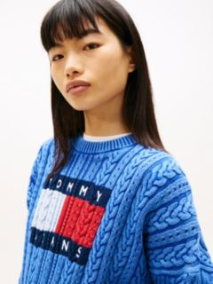Intarsia Flag Badge Cable Knit Jumper — Blue 2
