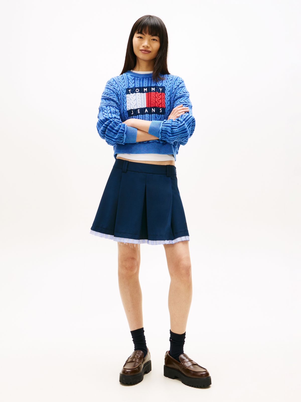 Intarsia Flag Badge Cable Knit Jumper — Blue