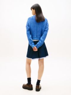 Intarsia Flag Badge Cable Knit Jumper — Blue 4