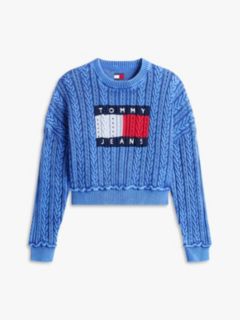 Intarsia Flag Badge Cable Knit Jumper — Blue 5