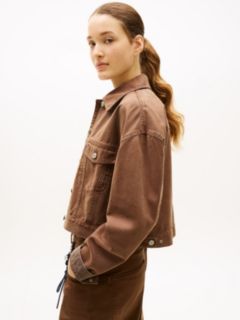 Washed Canvas Oversized Trucker Jacket — Brown 2