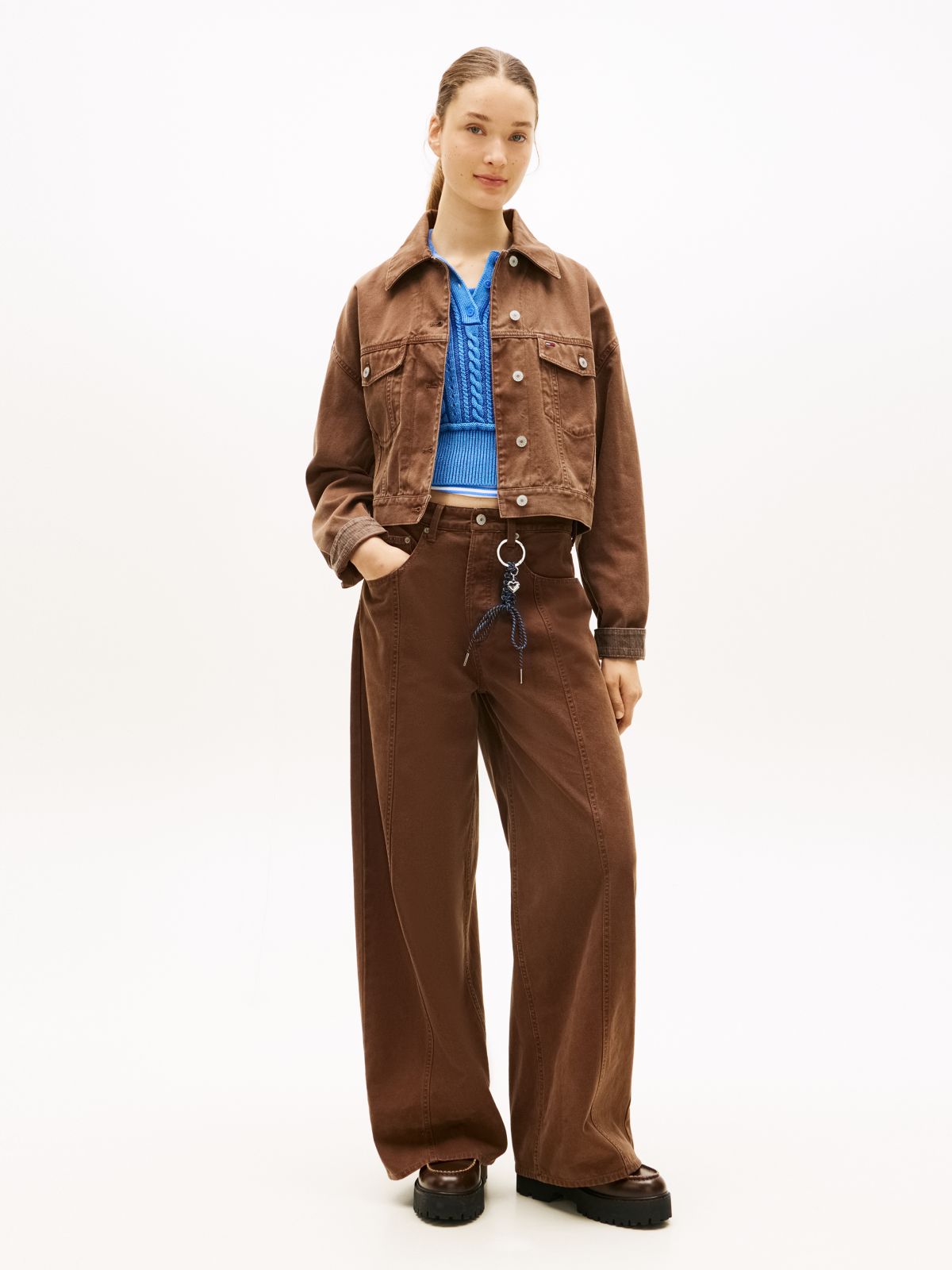 Washed Canvas Oversized Trucker Jacket — Brown