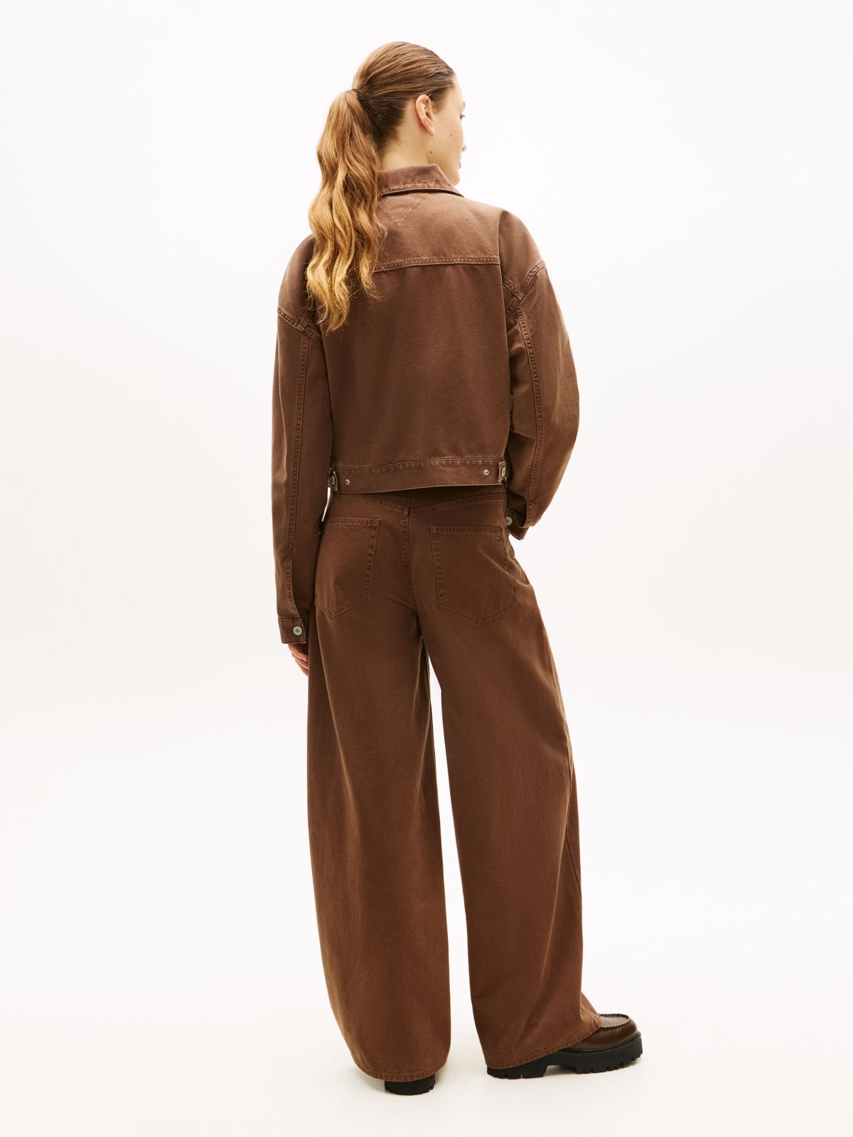 Washed Canvas Oversized Trucker Jacket — Brown