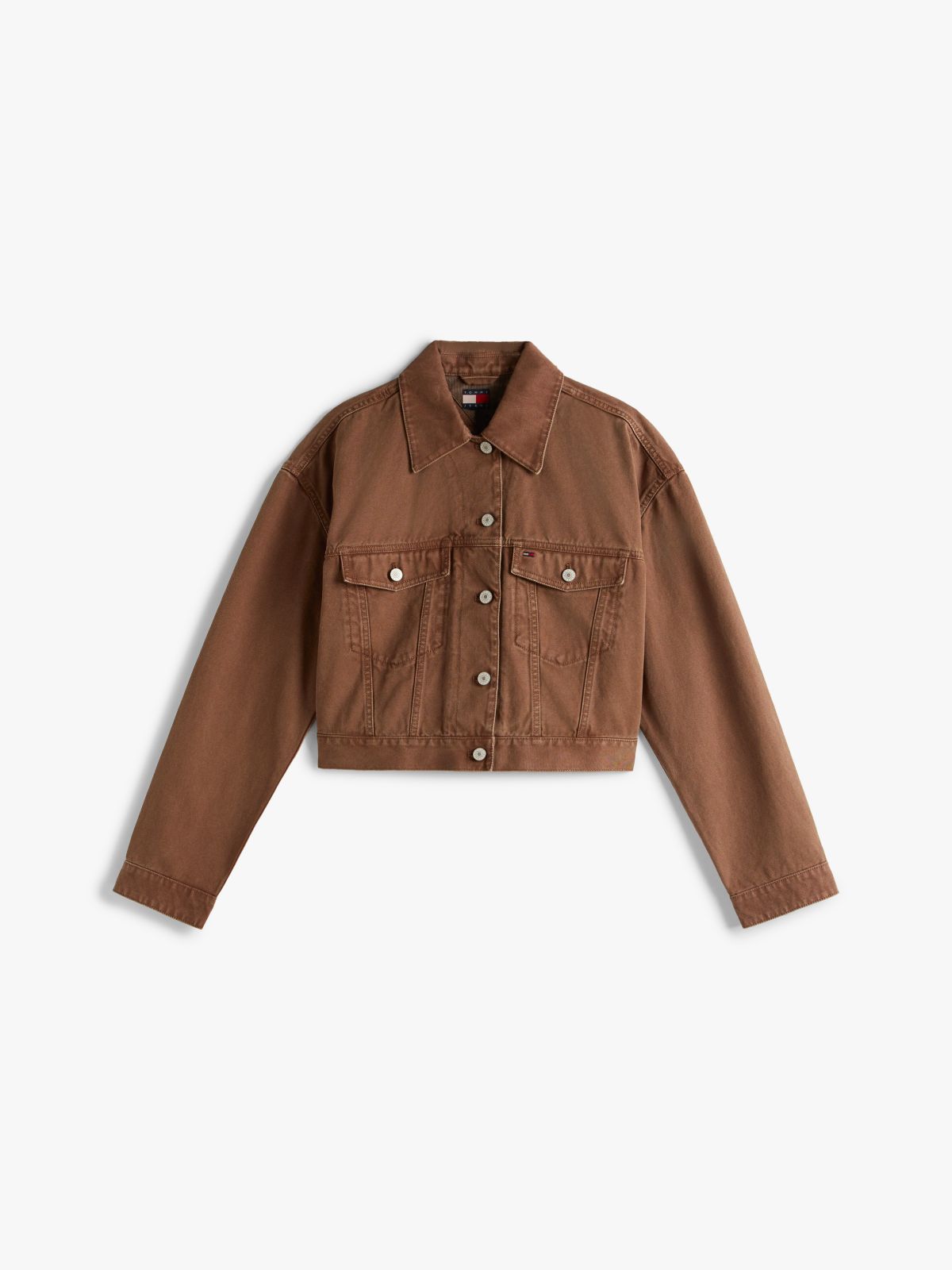 Washed Canvas Oversized Trucker Jacket — Brown