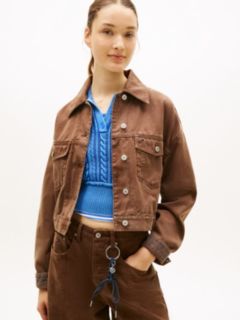 Washed Canvas Oversized Trucker Jacket — Brown 1