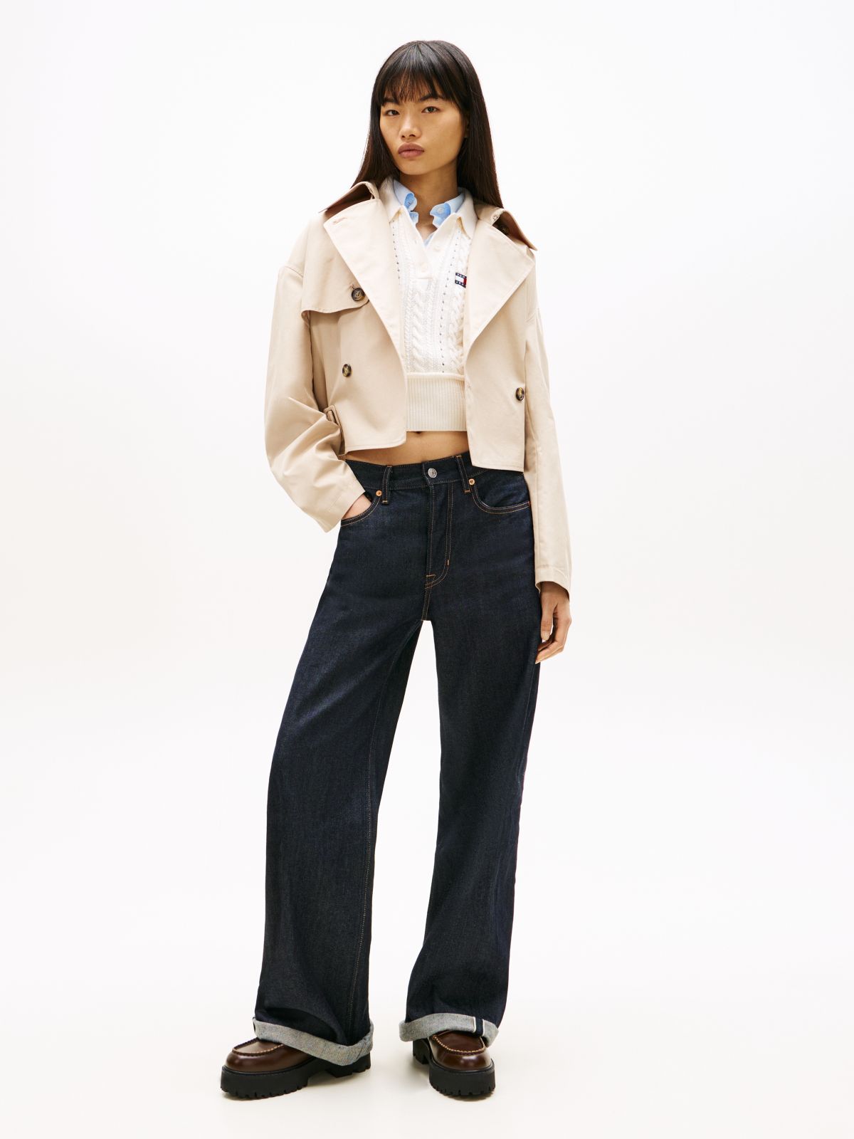 Water Repellent Relaxed Short Trench Coat — Beige