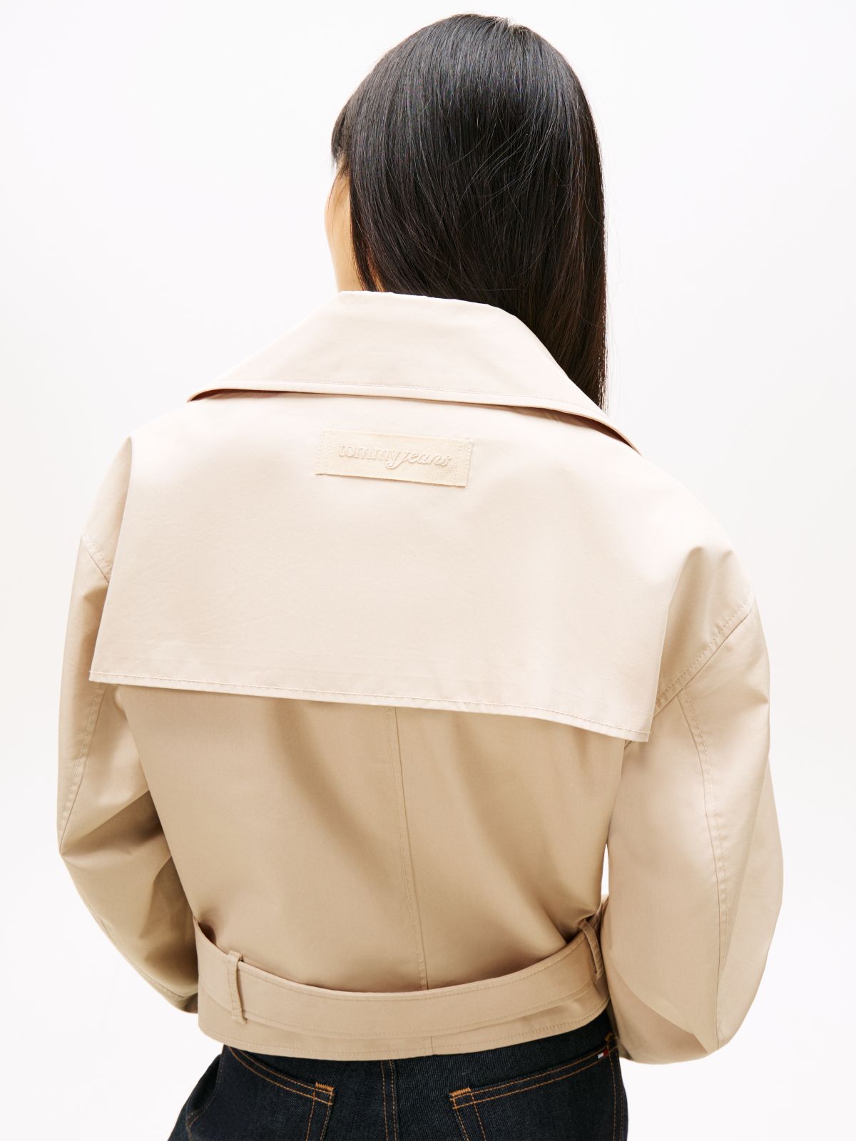 Water Repellent Relaxed Short Trench Coat — Beige