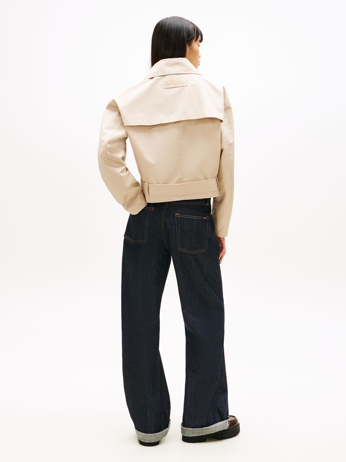 Water Repellent Relaxed Short Trench Coat — Beige