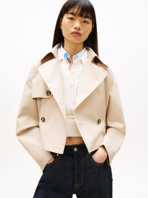 trench-coat court décontracté déperlant beige pour femmes tommy jeans