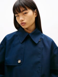 Water Repellent Relaxed Short Trench Coat — Blue 2