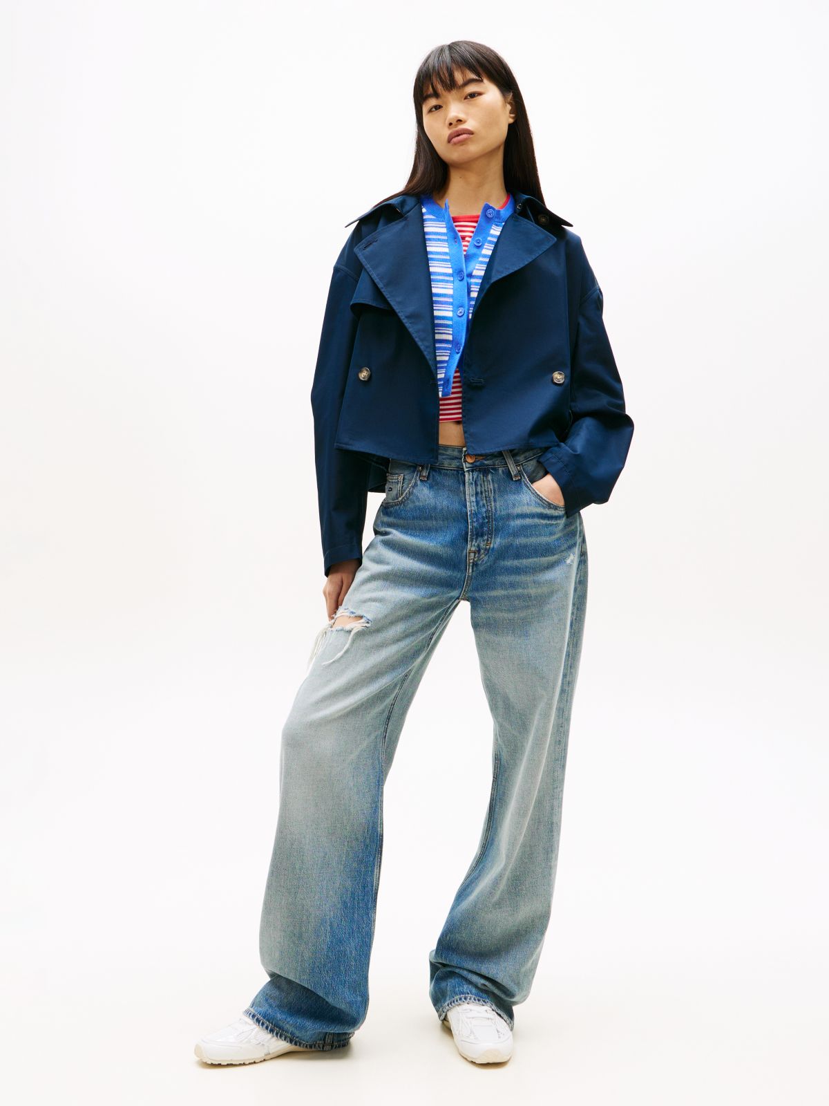 Water Repellent Relaxed Short Trench Coat — Blue