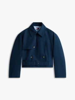 Water Repellent Relaxed Short Trench Coat — Blue 5