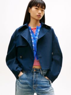 Water Repellent Relaxed Short Trench Coat — Blue 1
