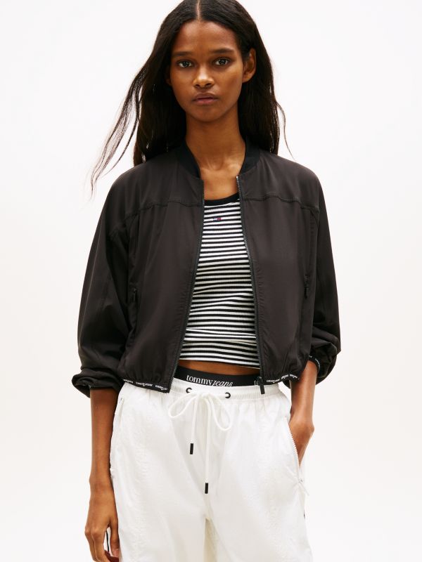 Logo Tape Water Repellent Bomber Jacket — Black
