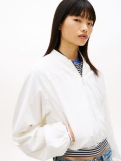 Logo Tape Water Repellent Bomber Jacket — White 2