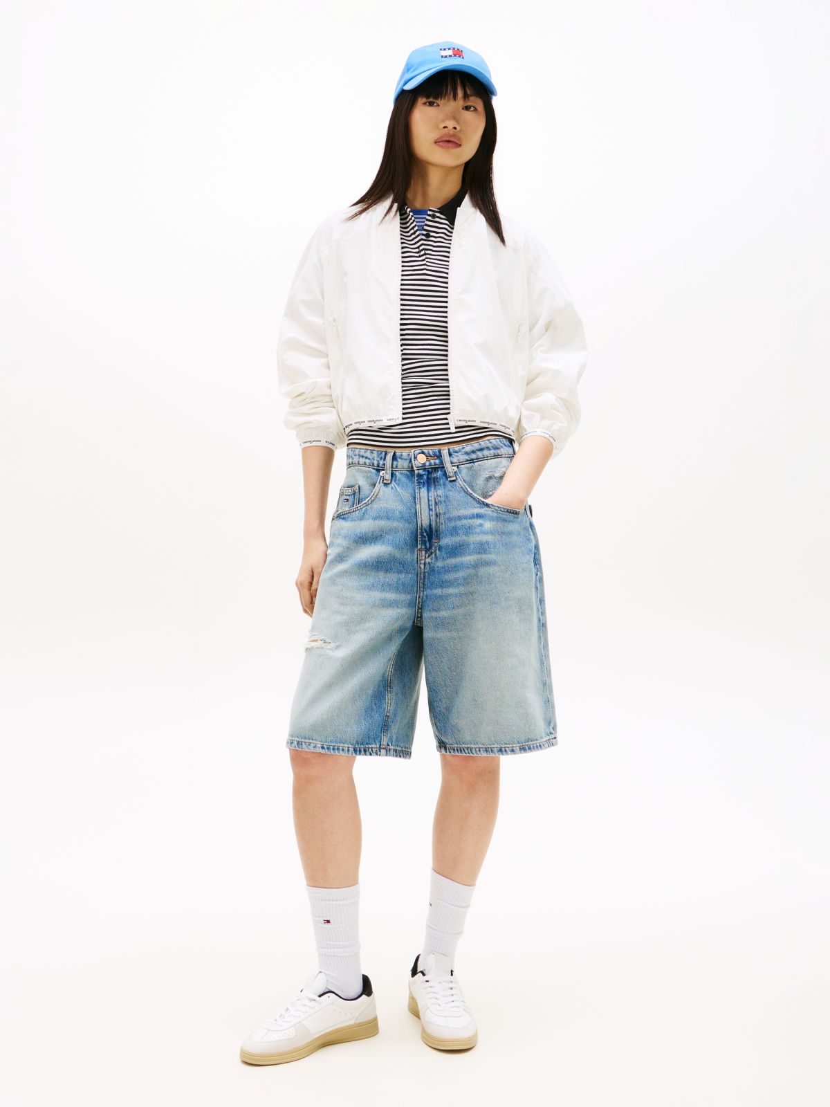 Logo Tape Water Repellent Bomber Jacket — White