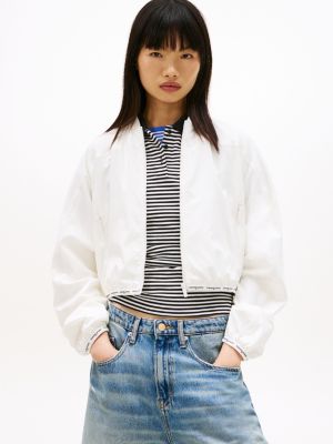 bomber déperlant à bande à motif logo white pour femmes tommy jeans