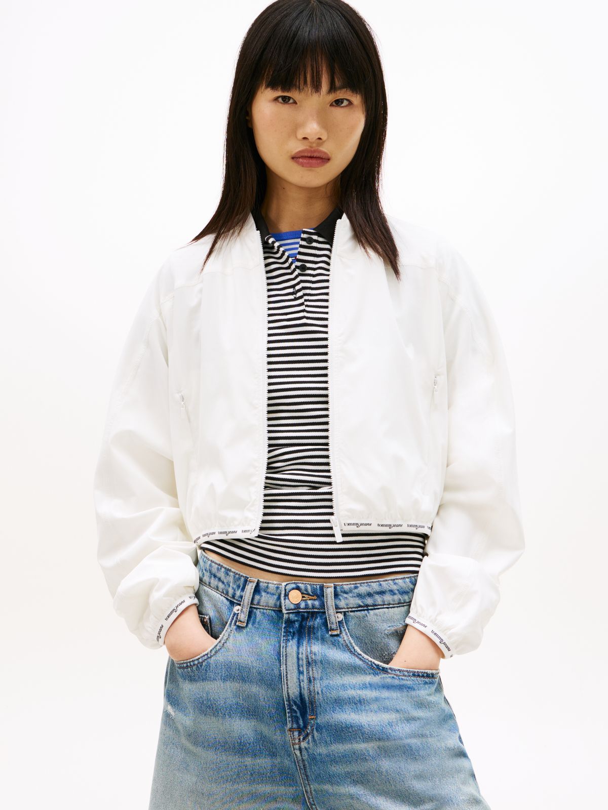 Logo Tape Water Repellent Bomber Jacket — White