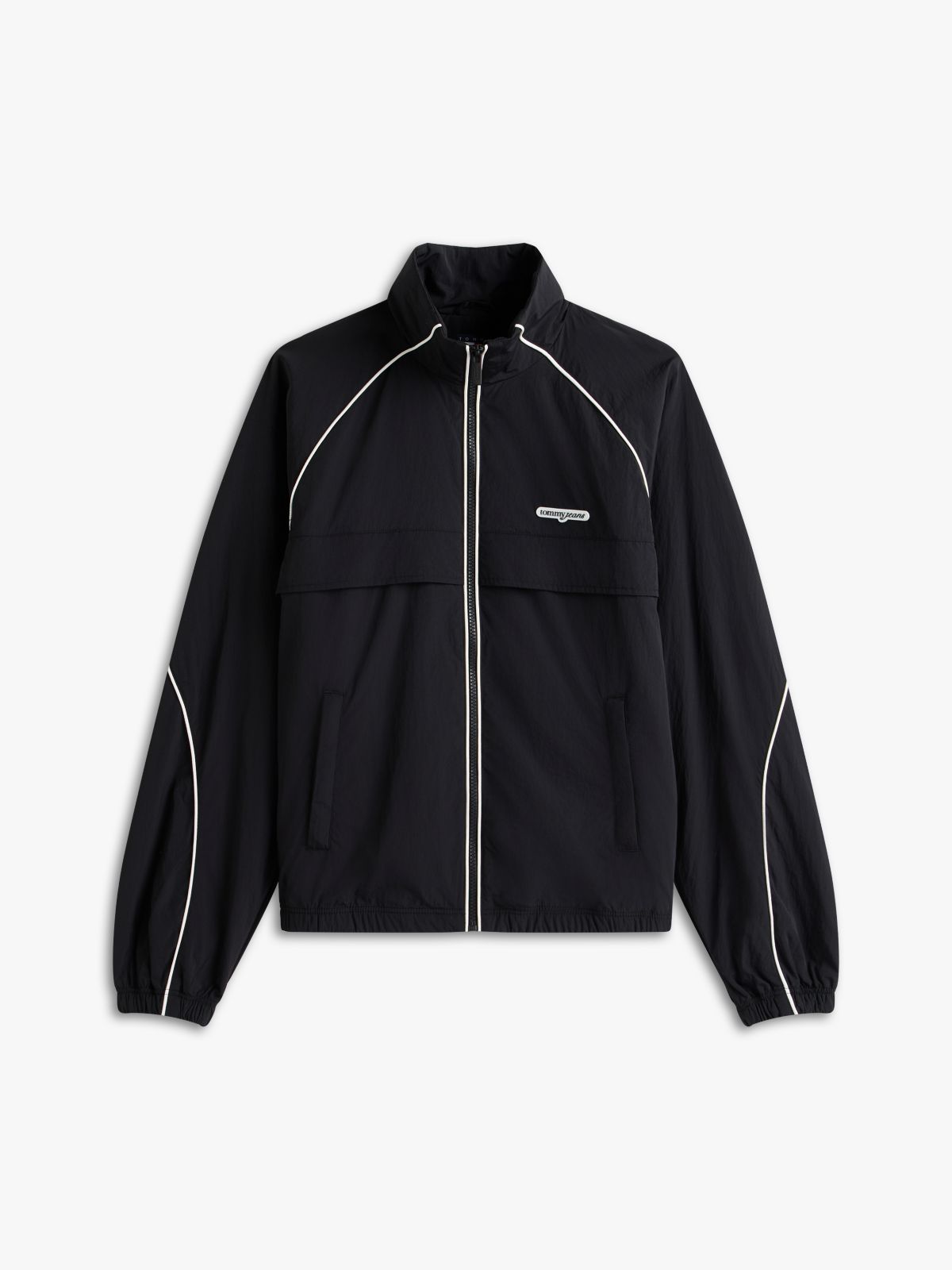 Water Repellent Piping Track Jacket — Black