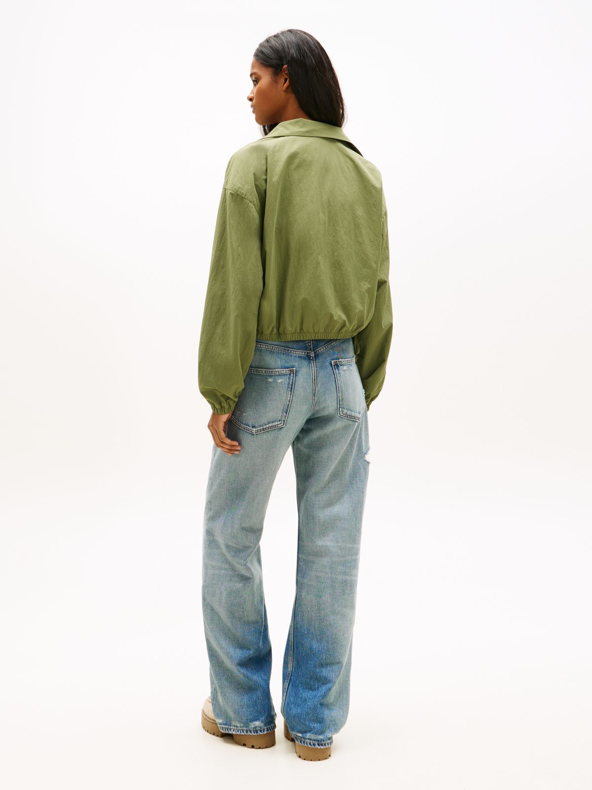 Water Repellent Tie Side Zip-Thru Jacket — Green