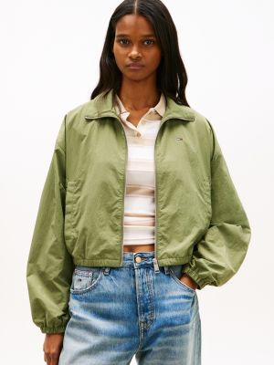 veste zippée déperlante à nouer green pour femmes tommy jeans