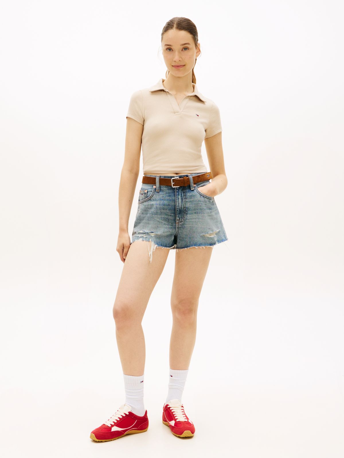 Slim Fit Ribbed Polo Shirt — Beige