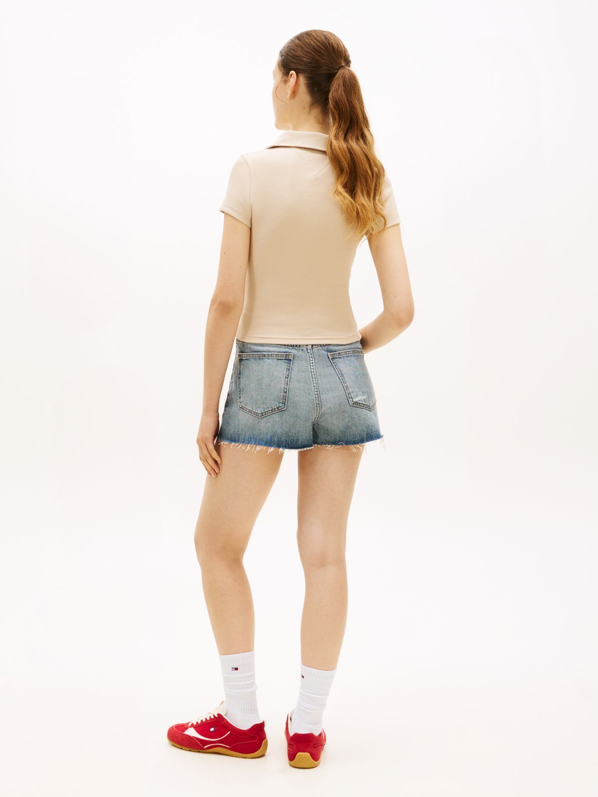 Slim Fit Ribbed Polo Shirt — Beige