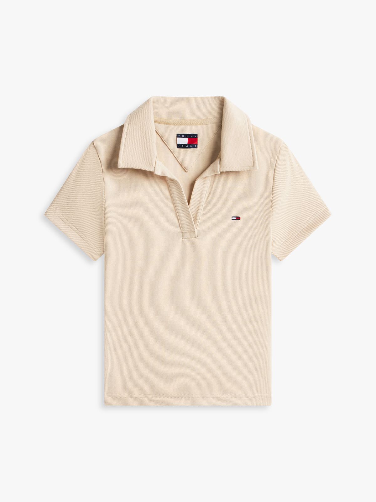 Slim Fit Ribbed Polo Shirt — Beige