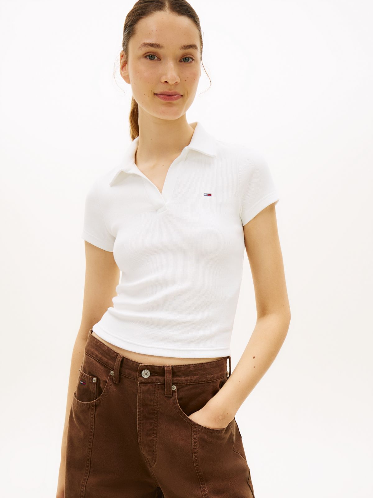 Slim Fit Ribbed Polo Shirt — White