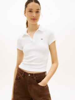 Slim Fit Ribbed Polo Shirt — White 1