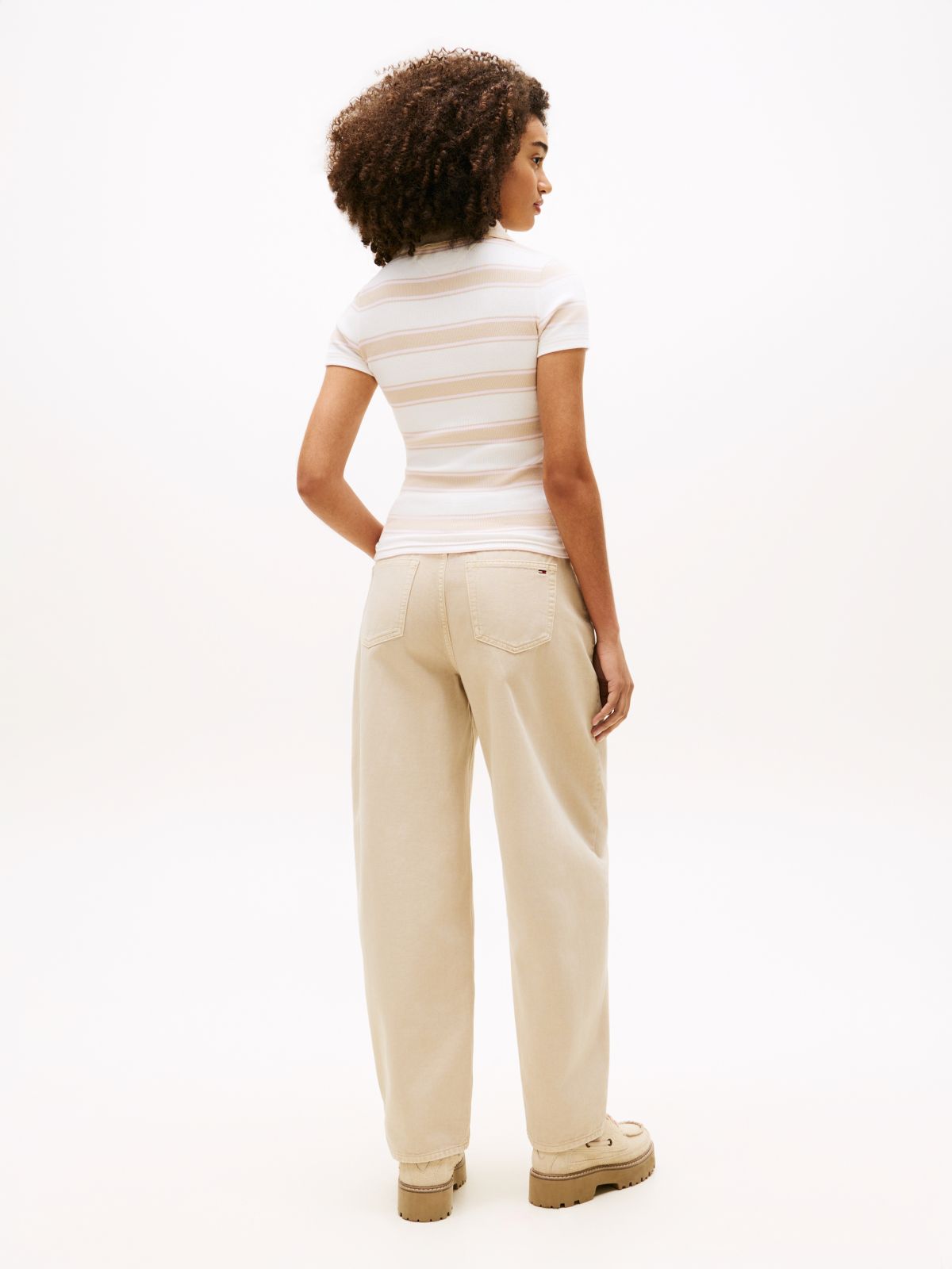 Slim Fit Ribbed Polo Shirt — Beige