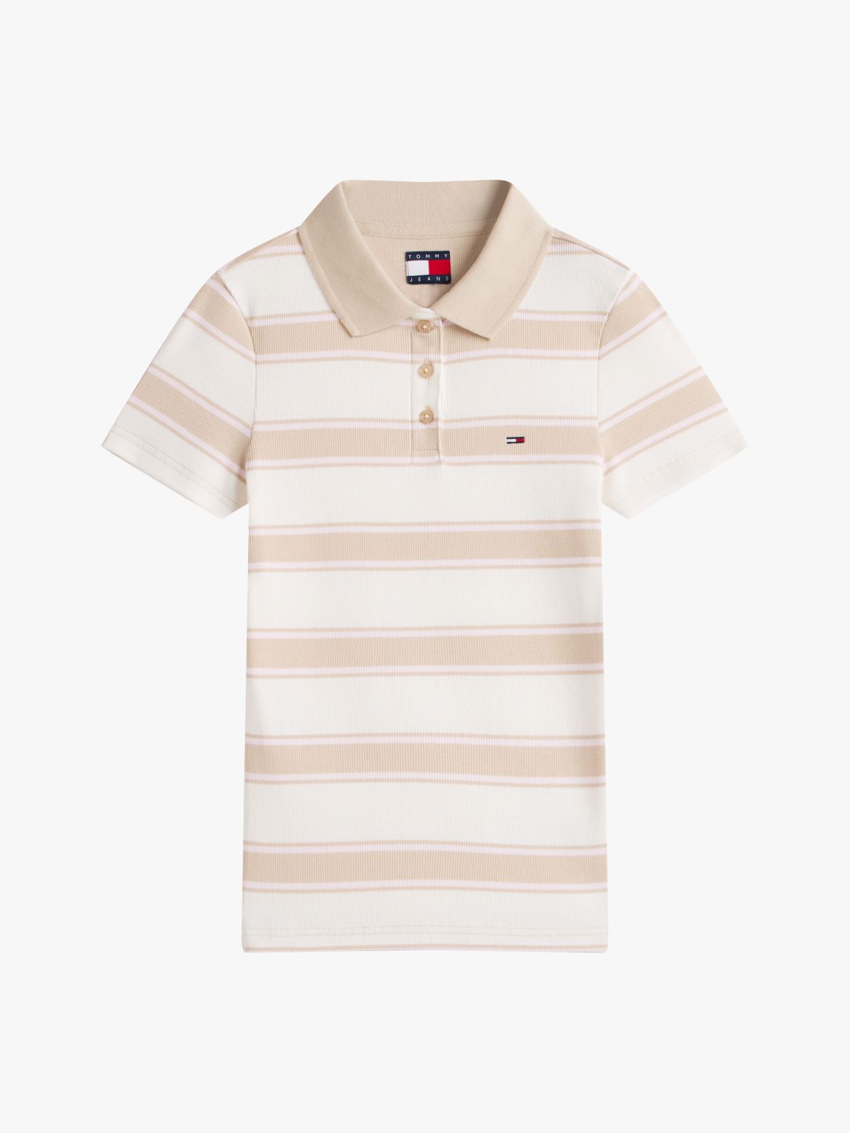Slim Fit Ribbed Polo Shirt — Beige