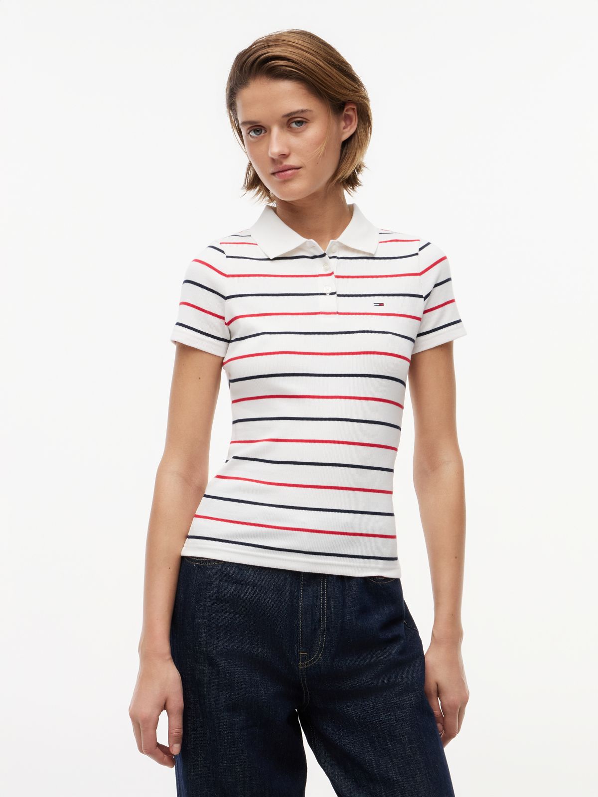 Slim Fit Ribbed Polo Shirt — White