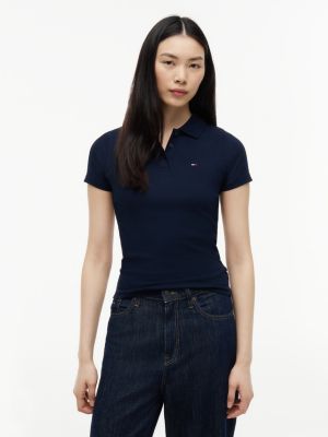 blue slim fit poloshirt mit gerippter struktur für damen - tommy jeans