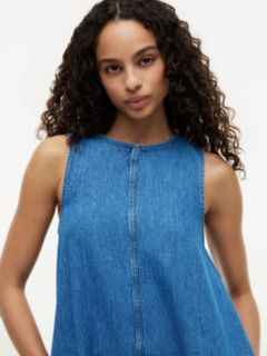 Chambray Sleeveless Mini A-Line Dress — Blue 2