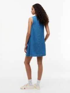 Chambray Sleeveless Mini A-Line Dress — Blue 4