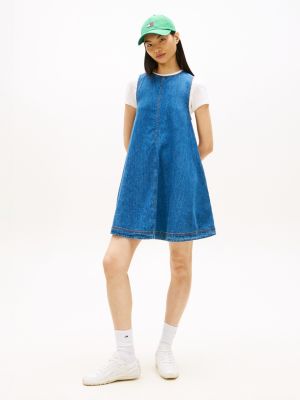 blue ärmelloses chambray-minikleid in a-linie für damen - tommy jeans