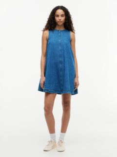 Chambray Sleeveless Mini A-Line Dress — Blue 1