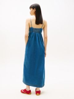 Chambray Spaghetti Strap Slim Maxi Dress — Blue 4