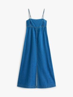 Chambray Spaghetti Strap Slim Maxi Dress — Blue 5