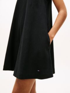 Slim Linen Blend Mini A-Line Dress — Black 2