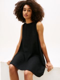 Slim Linen Blend Mini A-Line Dress — Black 3