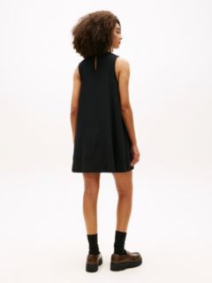 Slim Linen Blend Mini A-Line Dress — Black 4