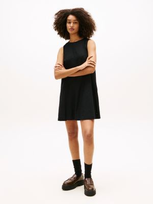 black slim linen blend mini a-line dress for women tommy jeans