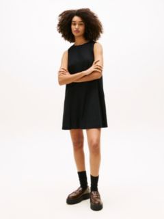 Slim Linen Blend Mini A-Line Dress — Black 1