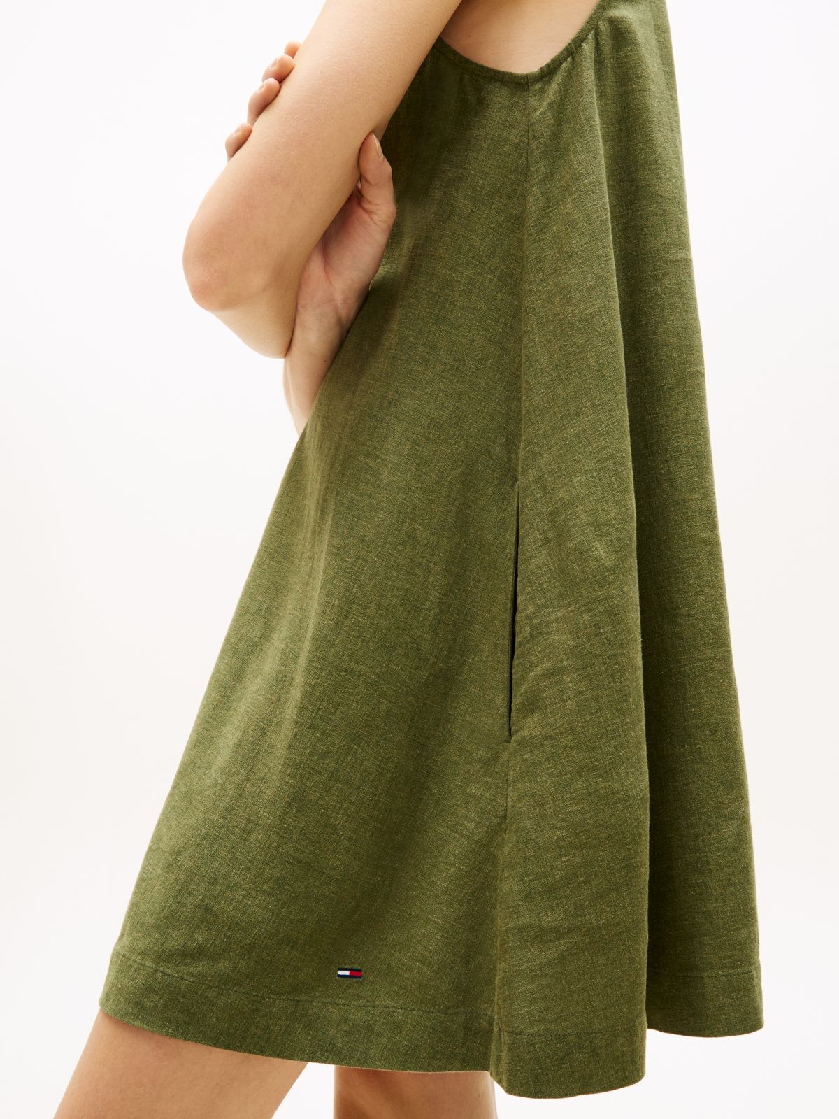 Slim Linen Blend Mini A-Line Dress — Green